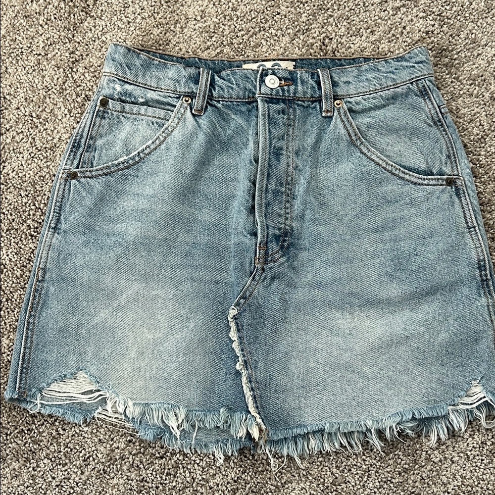 Free People Light Blue Distressed Denim Mini Skirt
